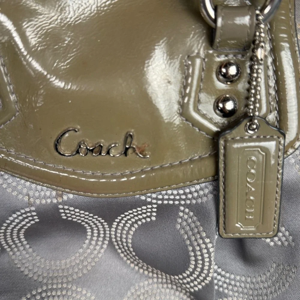 Coach Ashley Dotted Op Art Grey Olive Sateen Satchel Bag F20027